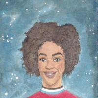 watercolour portrait of Bill and space Heather